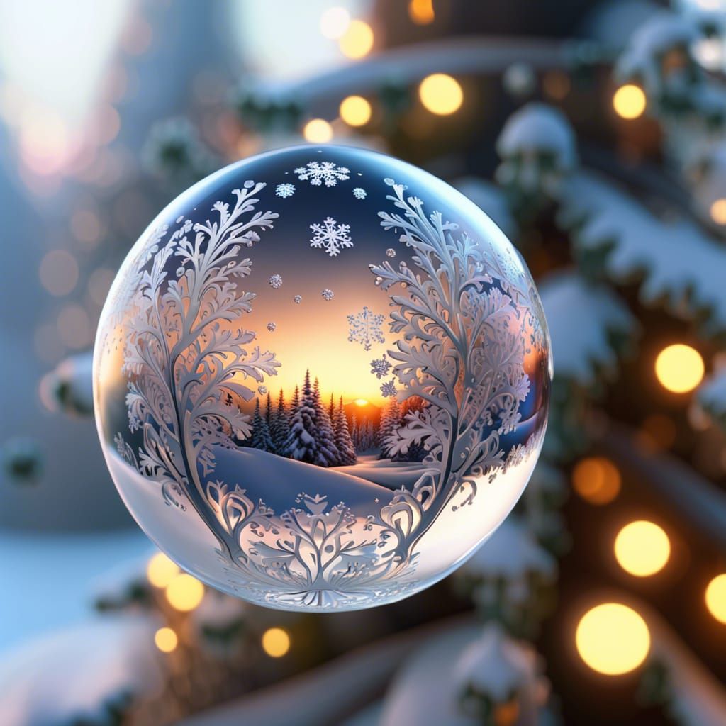 Crystalline Sphere Filled with Winter Snowflakes