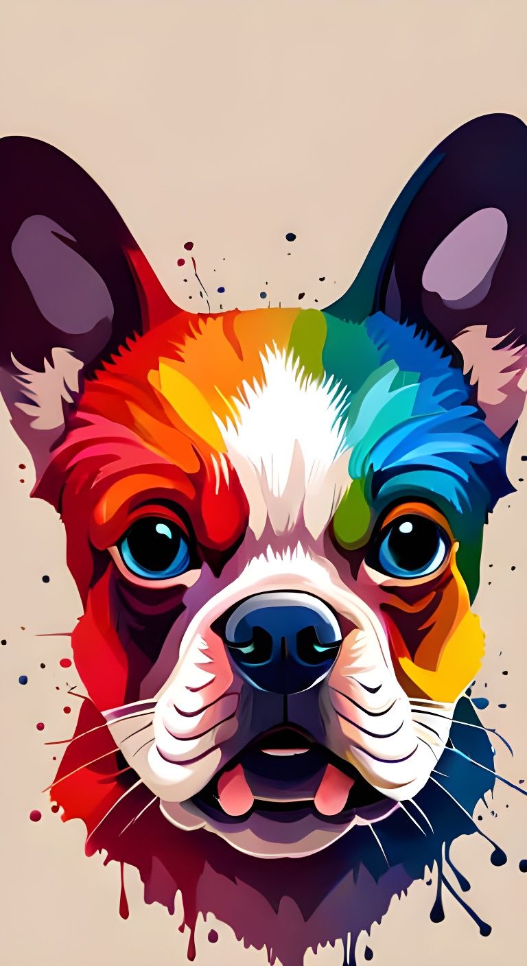 Happy French Bulldog Portrait in Watercolor Style