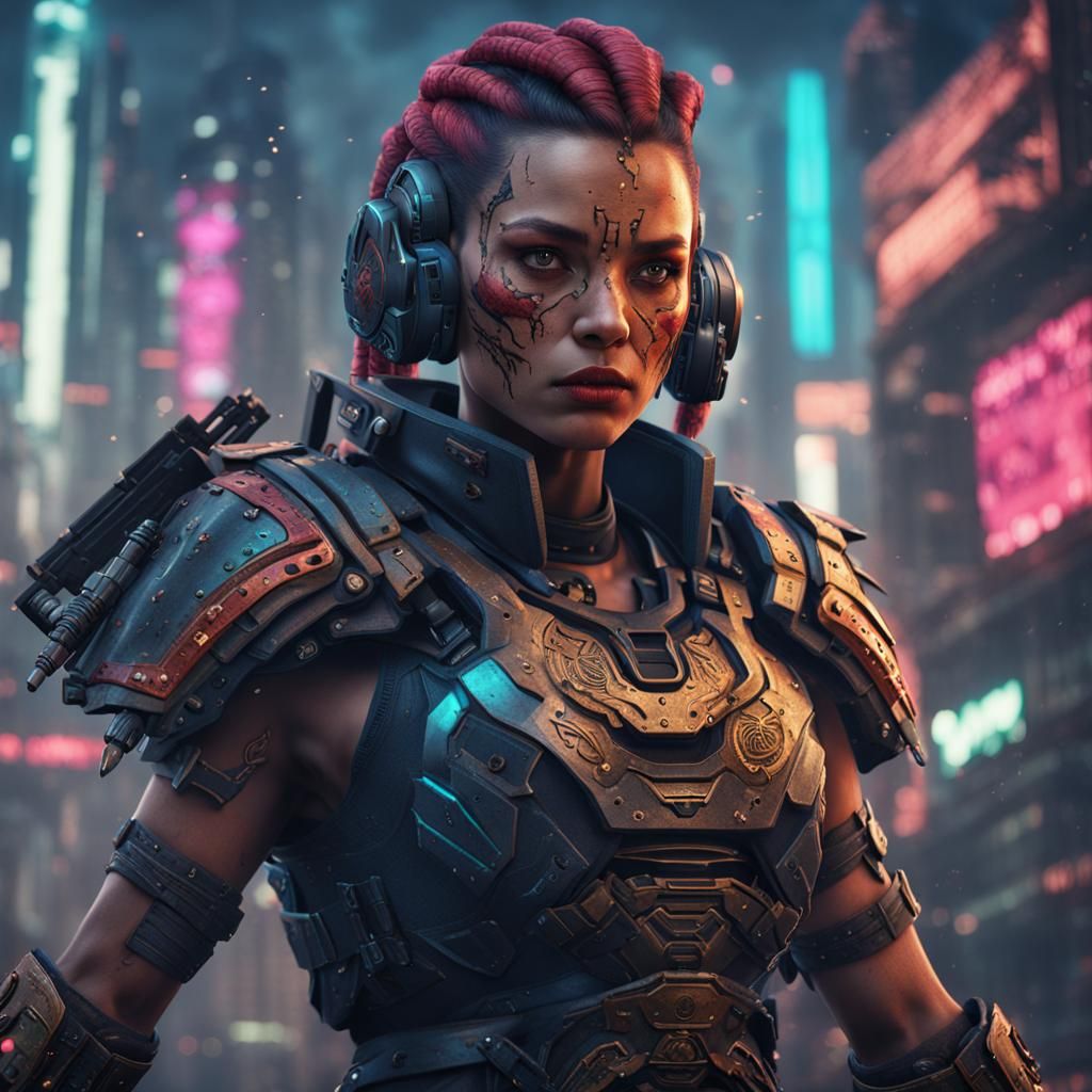 Cyberpunk Gladiator Heroine in Detailed Matte Painting