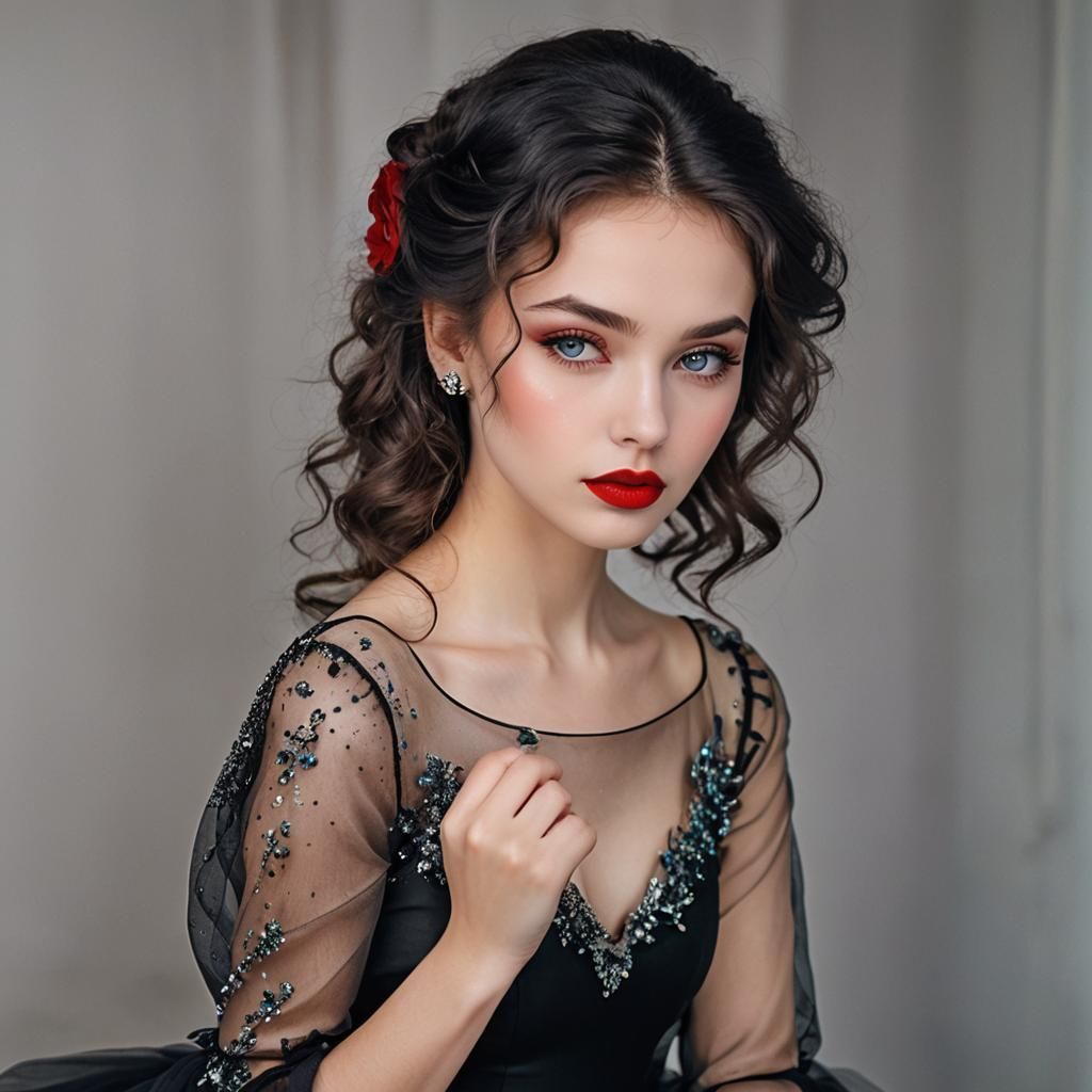 Elegant Russian Girl in Limo with Red Lipstick