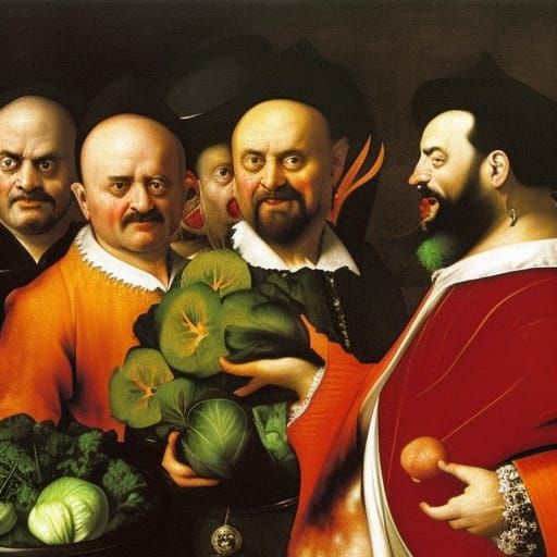 Dark Humor Vampire City Scene with Red Beans