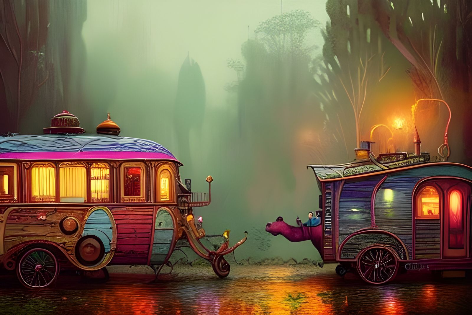 Steampunk Gypsy Caravan on a Rainy Day
