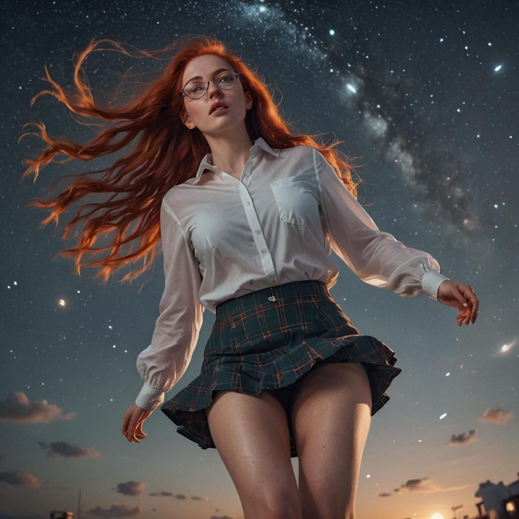 Woman Ascends to Otherworldly Portal in Astral Art