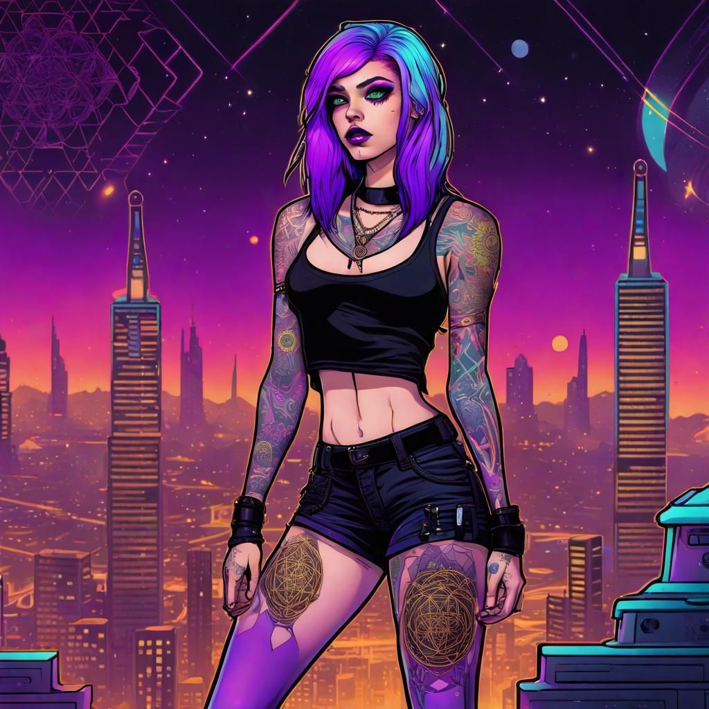 Space Cadet Girl in Synthwave Cityscape