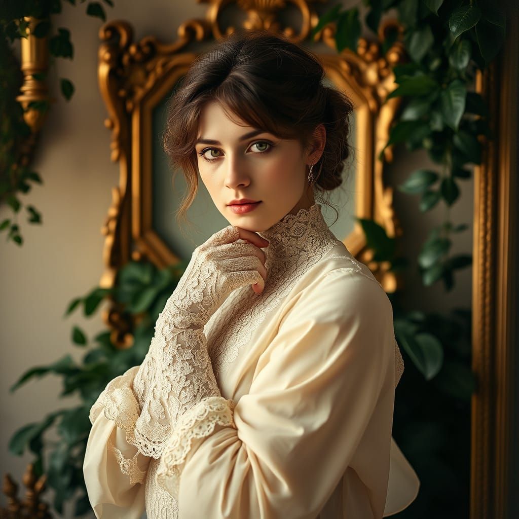 Ethereal French Lady in Vintage Gilded Frames