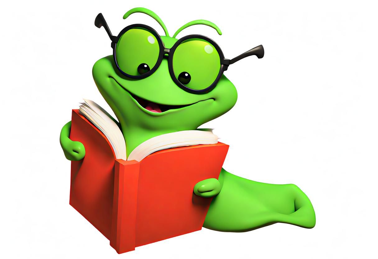 Friendly Bookworm Character in 3D Digital Art