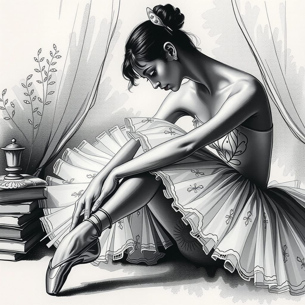 Ethereal Ballerina in Lavish Tutu, Bidding Farewell to the S...