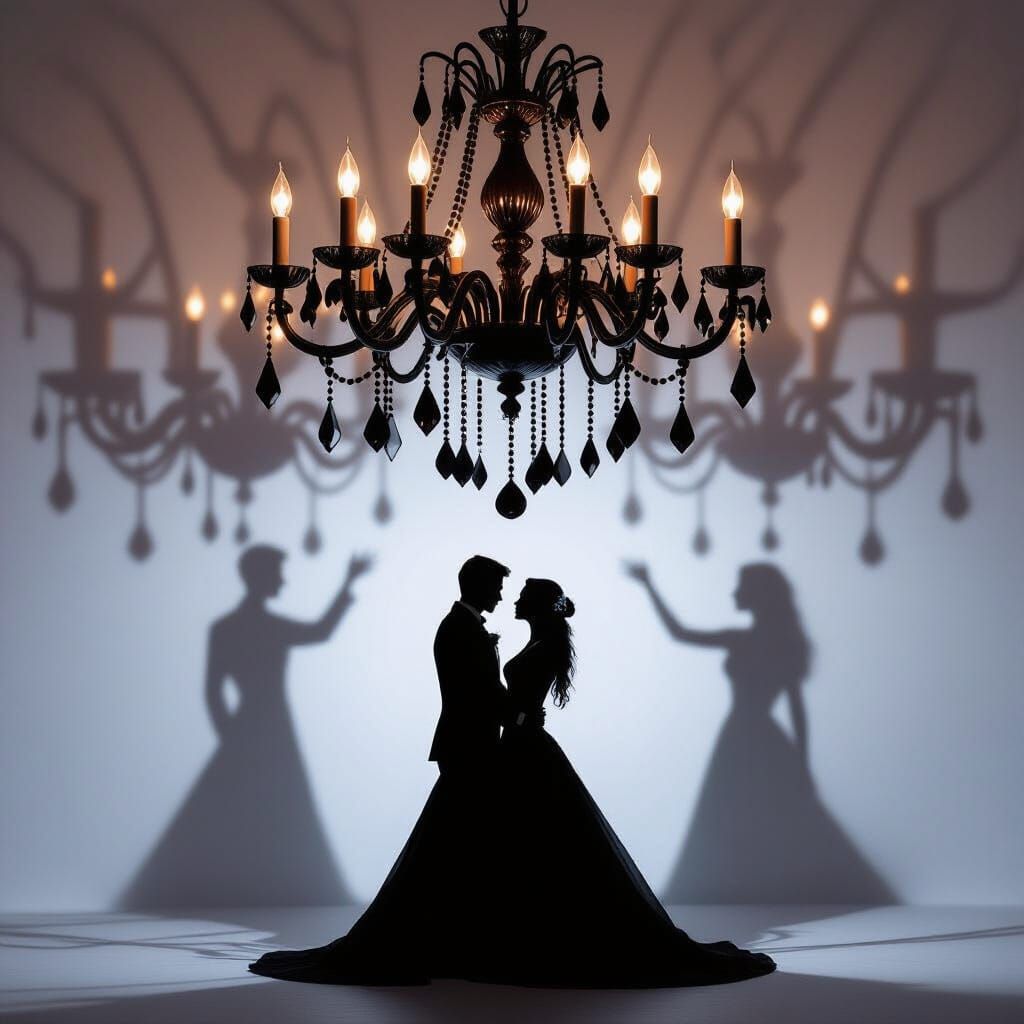 Gothic Crystal Chandelier Illuminates Shadowy Lovers