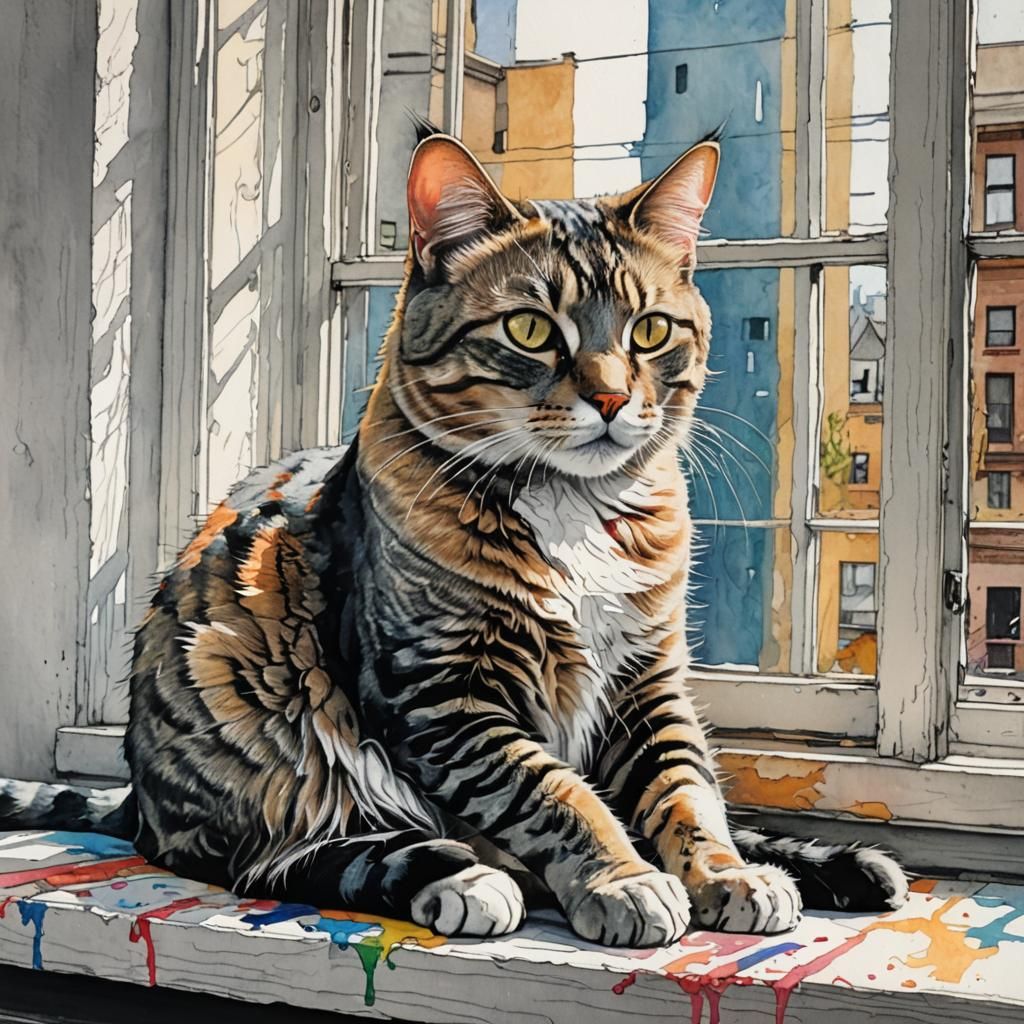 Cat Lounging: A Mixed Media Art Piece