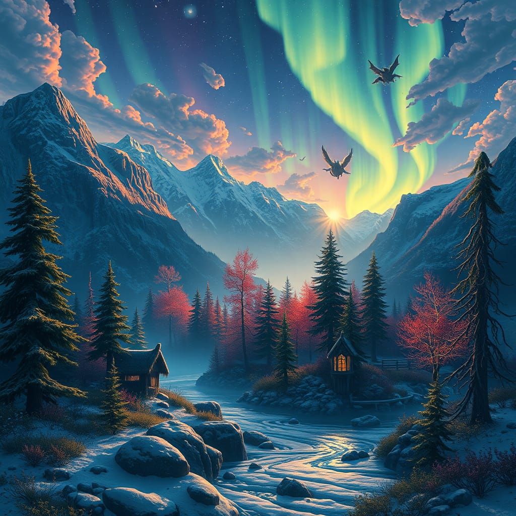 Final Fantasy 3 famicom reimagined box art with scandinavian...