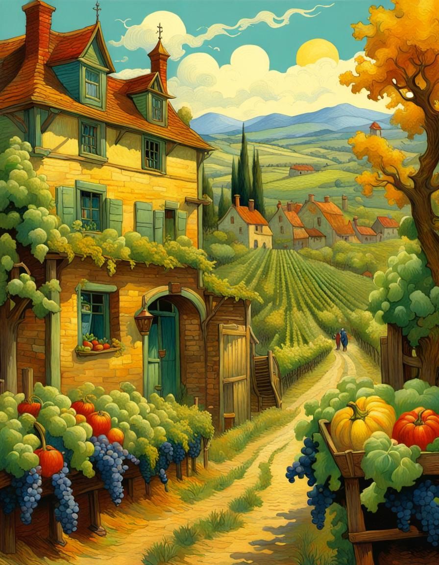 Visually Vivid Victorian Village in Van Gogh Style