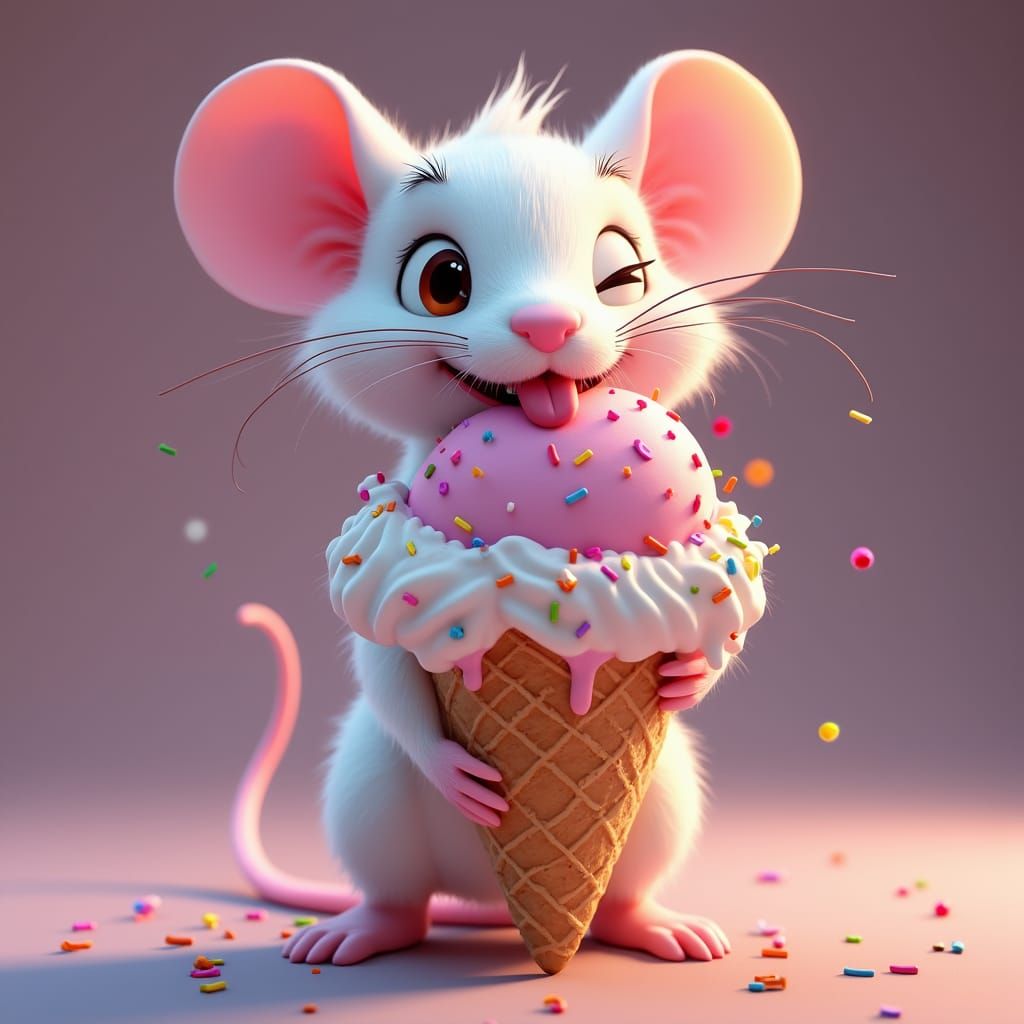 Cute Mouse with Ice Cream in Disney Style