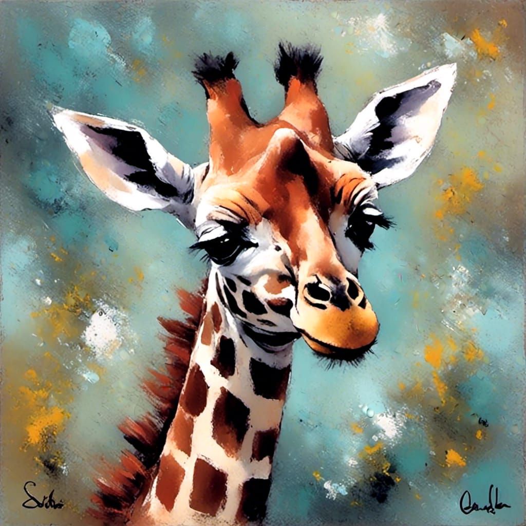 Cute Baby Giraffe Chalk Art Illustration