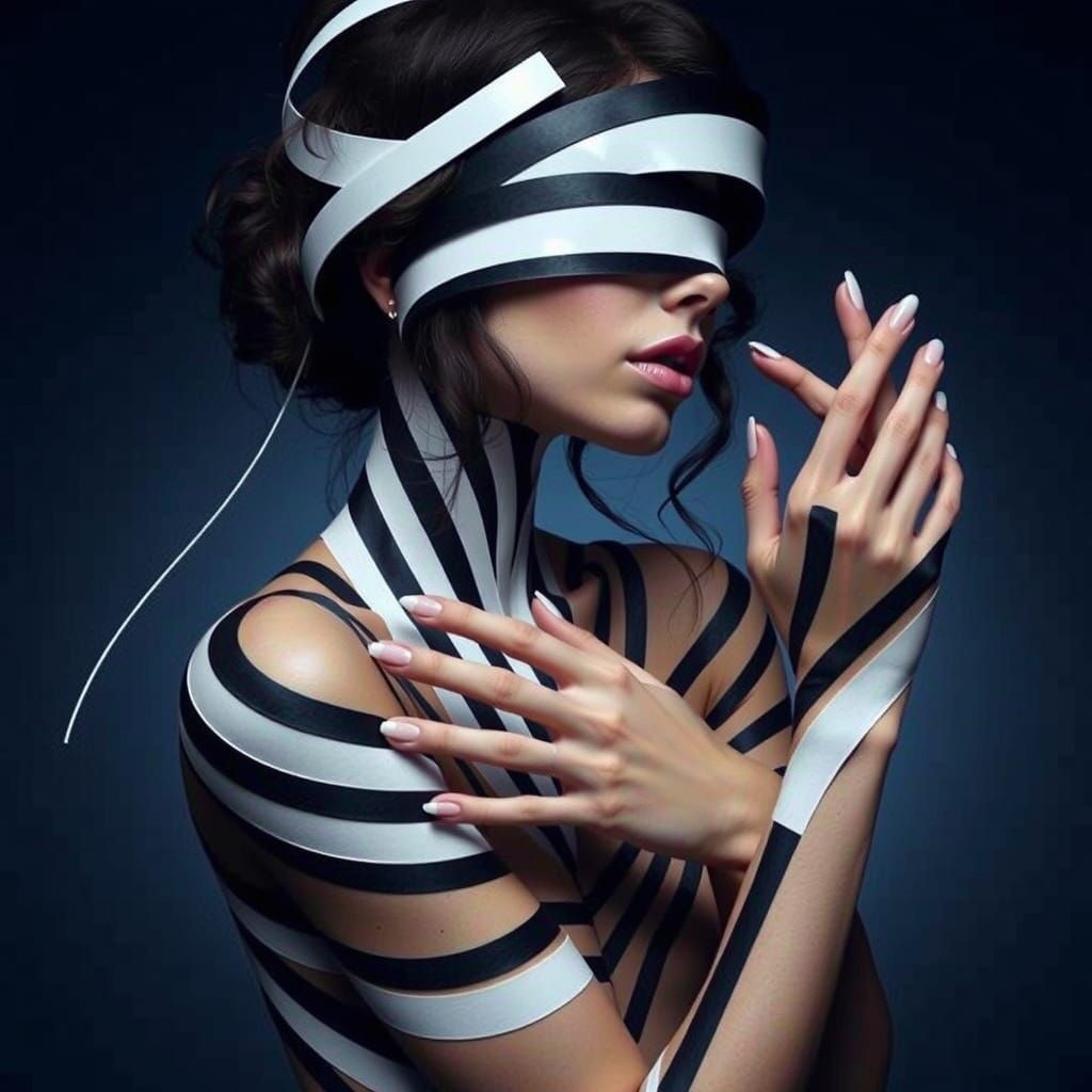 Elegant Striped Body Art Portrait