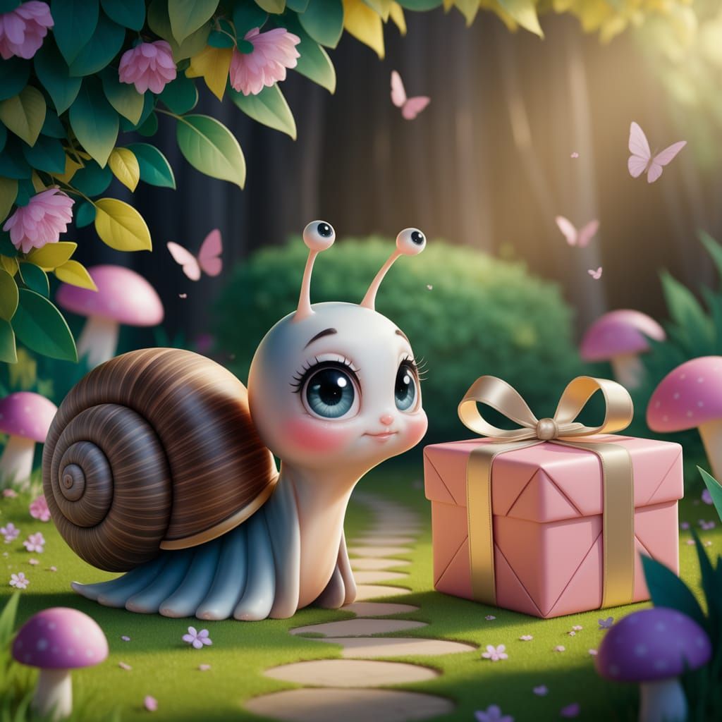 Kawaii Chibi Snail Finds a Gift