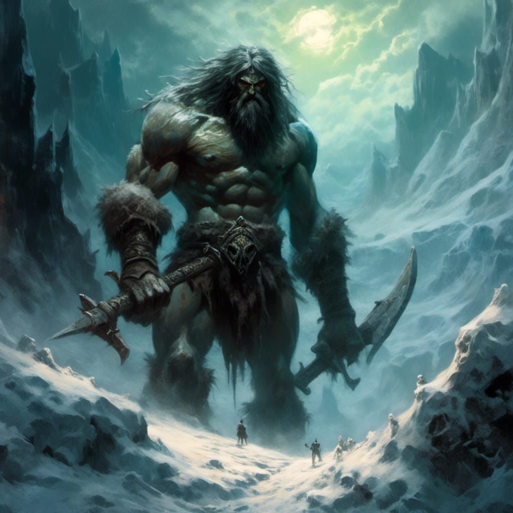 Ymir Invocation Under Aurora: Epic Fantasy Painting