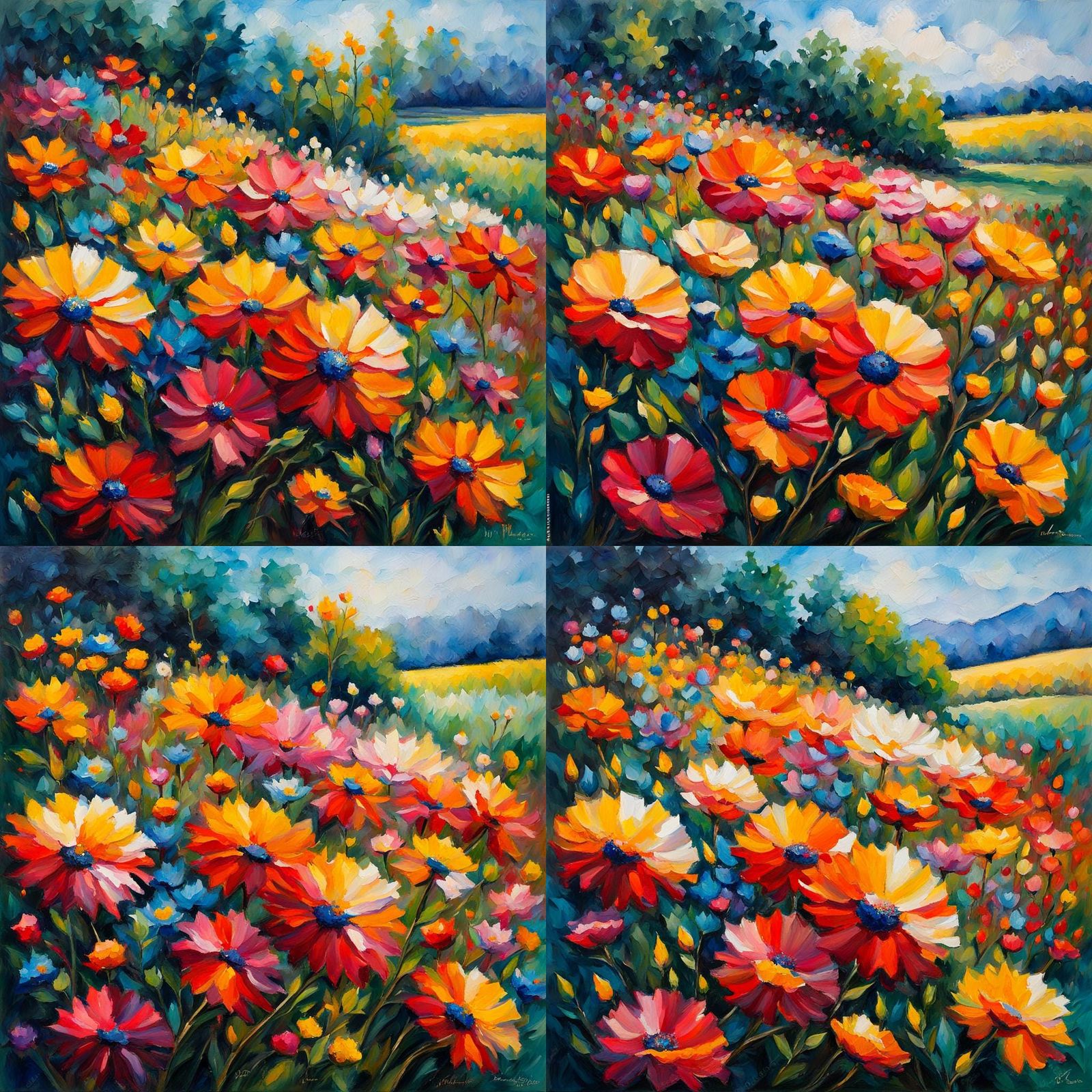 Wildflowers Watercolor in Expressionist Impasto Style