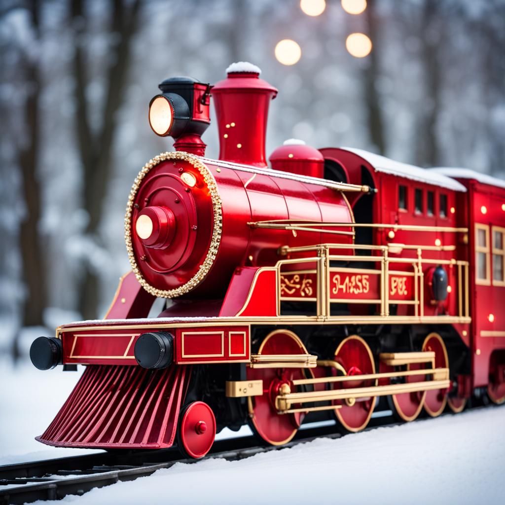 Festive Red Polar Express in Christmas Mood