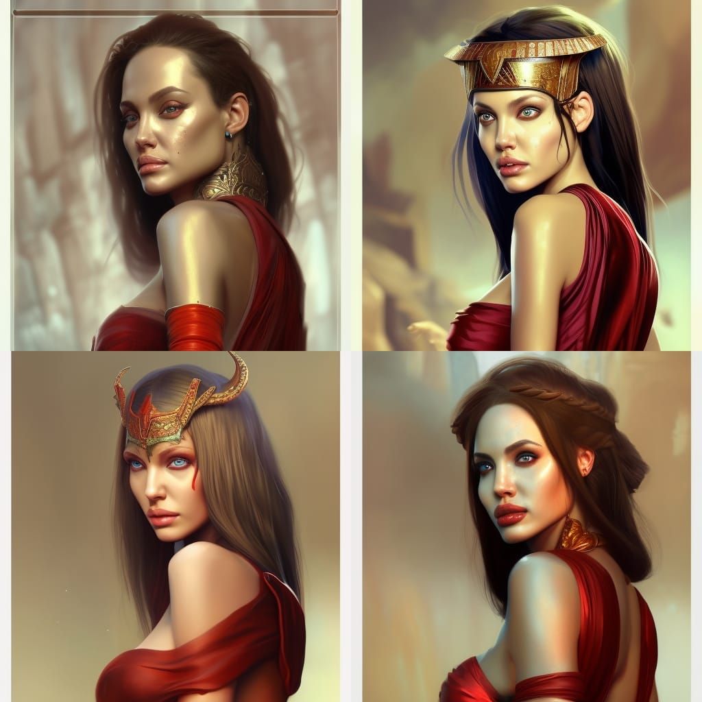 Cleopatra in Red Dress: Digital Art Portrait