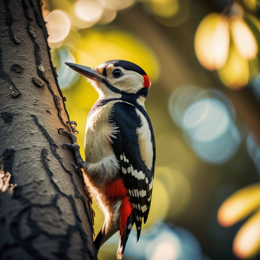 Great Spotted Woodpecker in Golden Hour Sunlight