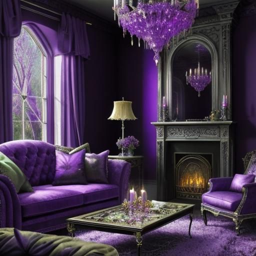 Epic outrageously gorgeous Gothic purple living room