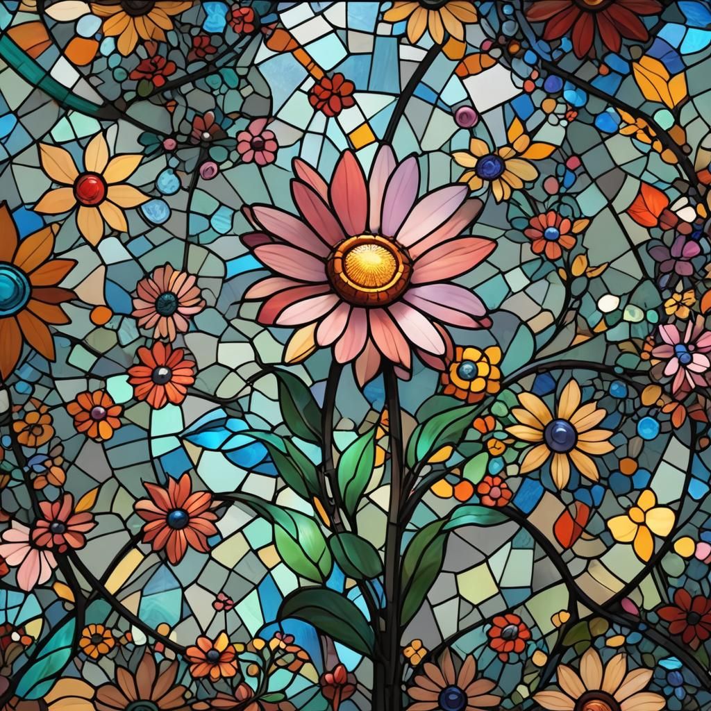 Stained Glass Flower in 3D Digital Art Style