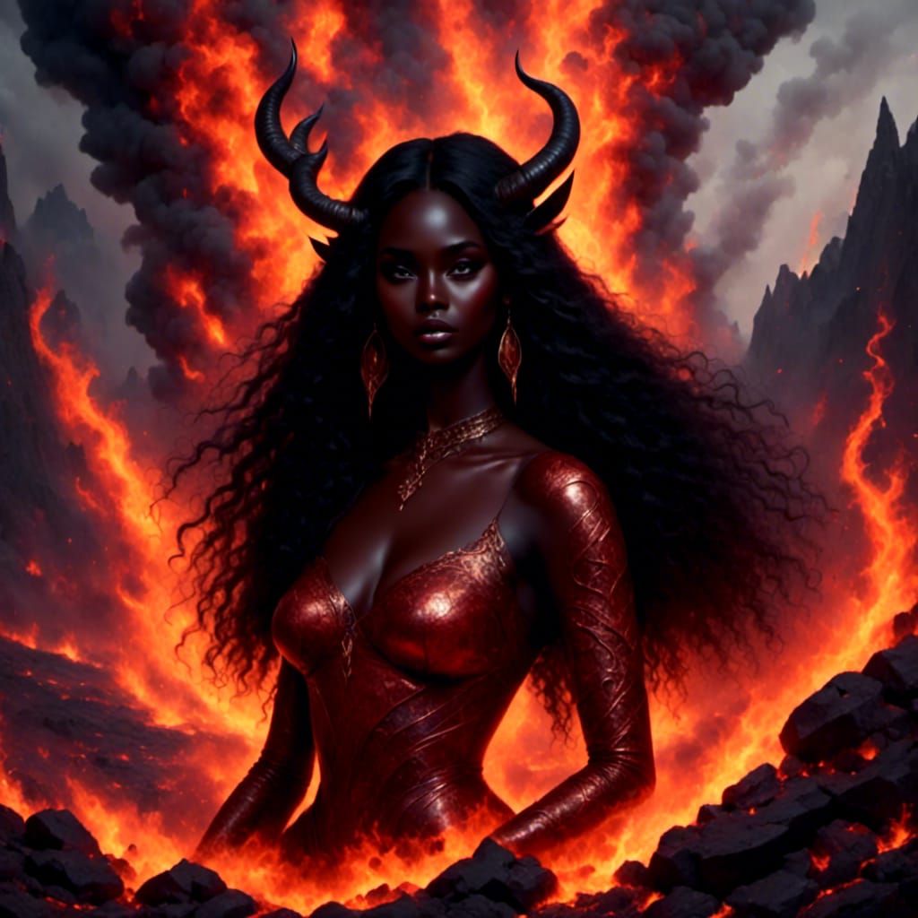 Lava Woman Emerging from Volcano with Fire