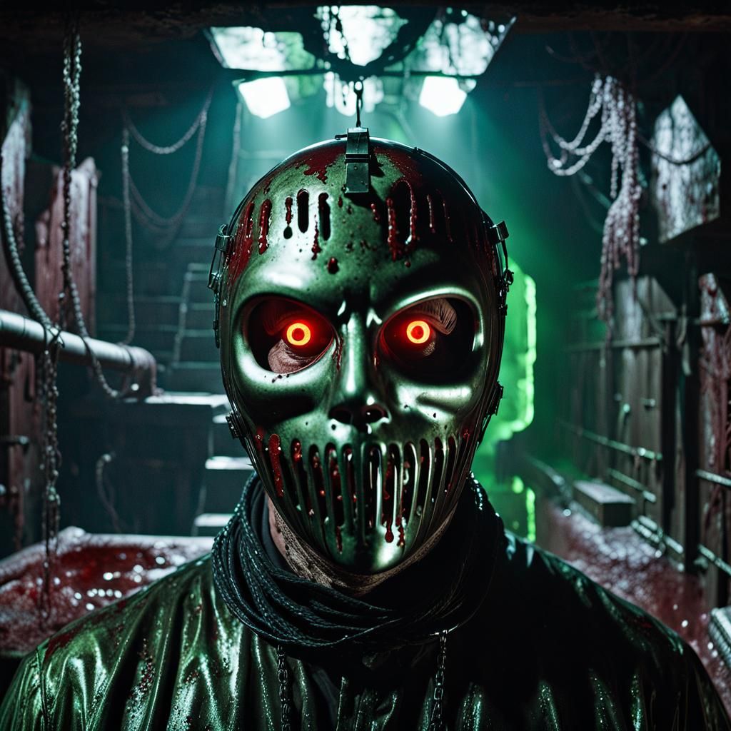 Surreal Sci-Fi Horror Figure in a Grimy, Distressed Basement