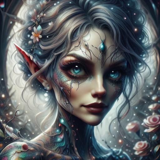 Tim Burton Style Fairy in Magical Garden