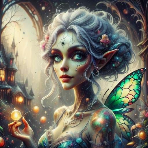 Tim Burton Style Fairy in Magical Garden