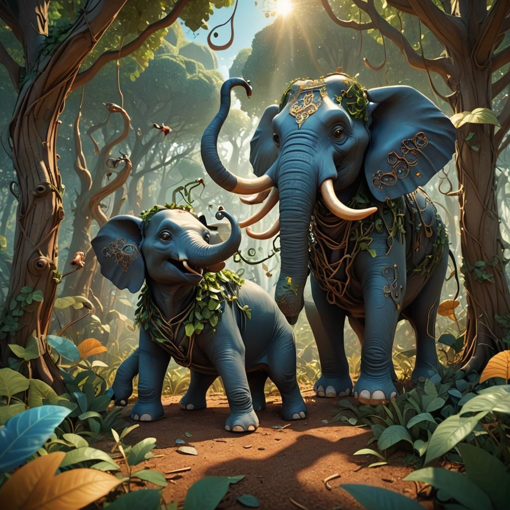 Angry Ant Confronts Elephant in 3D Cartoon Forest