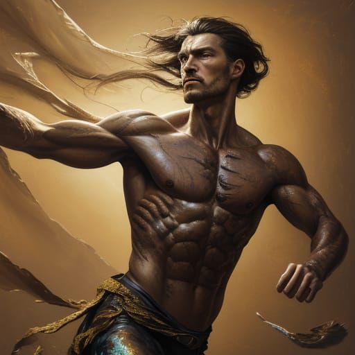 Vibrant Oil Painting of a Dynamic Figure in Motion