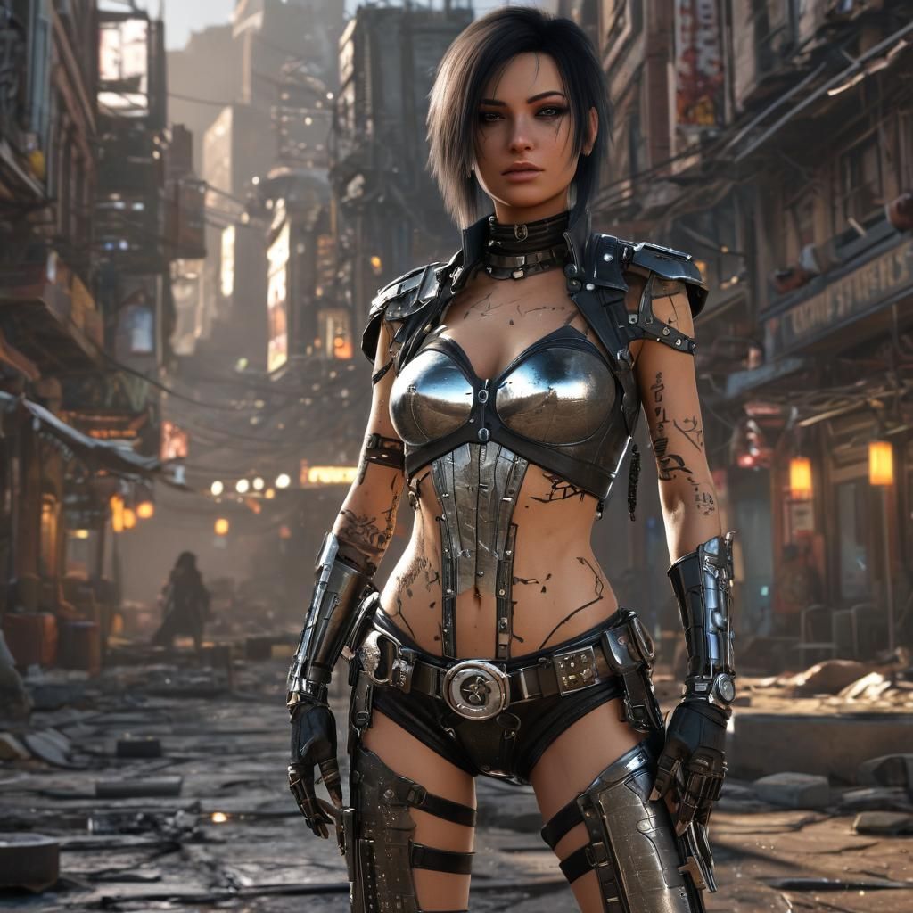 Cyberpunk Outlaw in Futuristic City at Sunrise