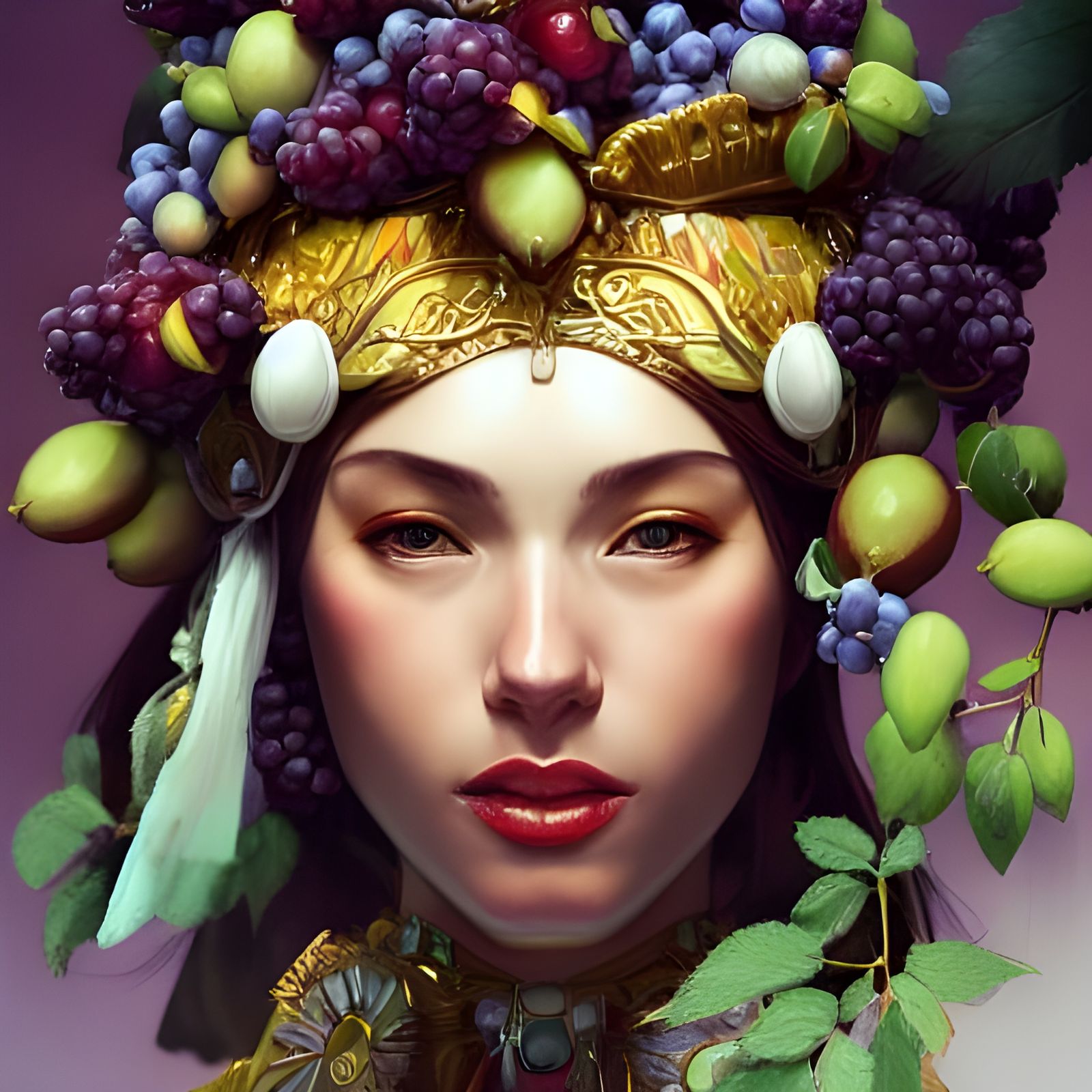 Berry-Eating Fruit Empress: Hyperdetailed Portrait