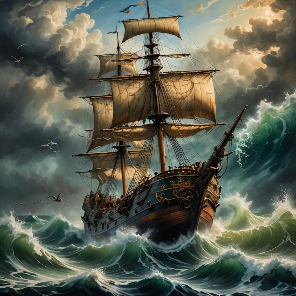 Kraken Attacks Ship in Bottle, Dutch Master Style