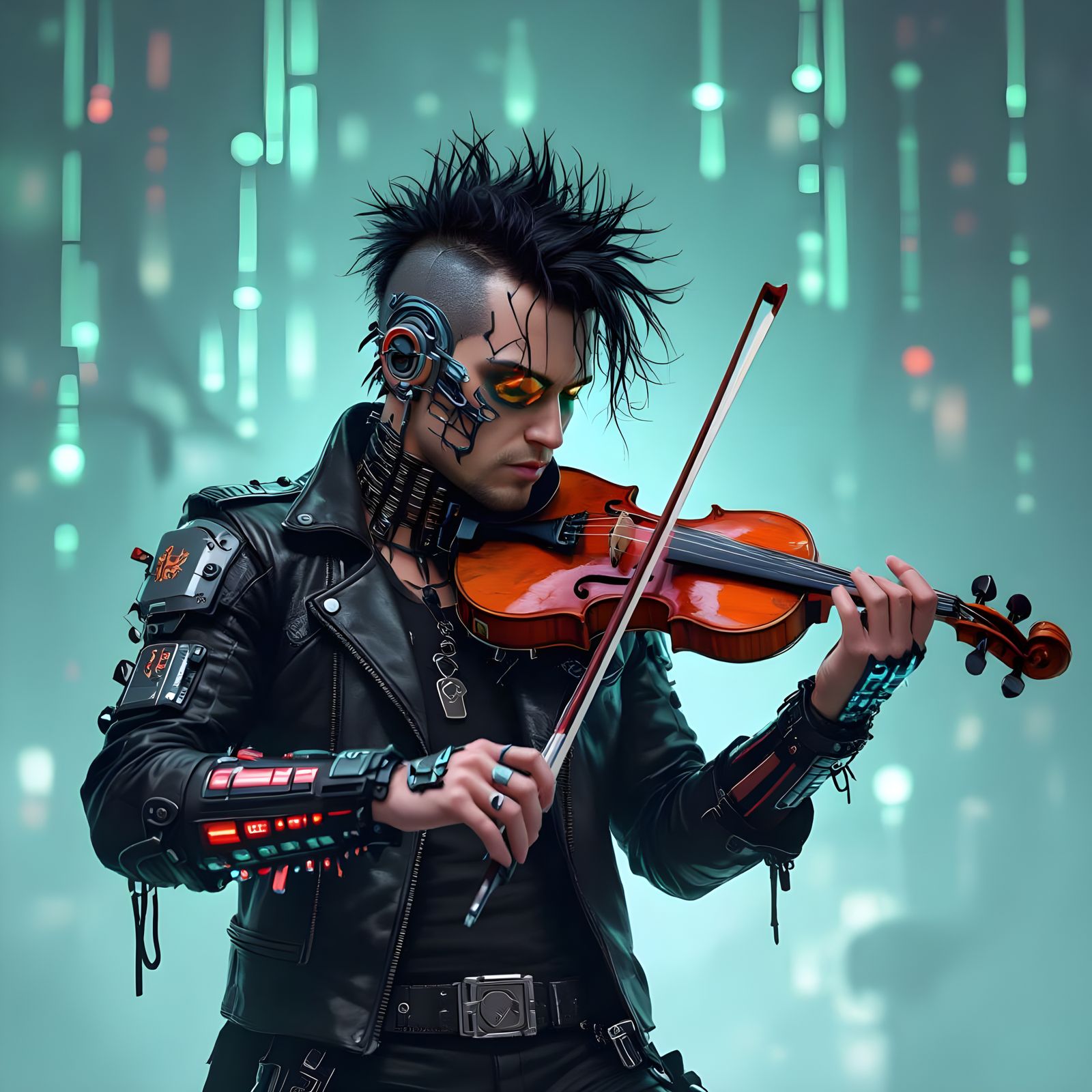 Cyberpunk Musician Plays Electronic Violin