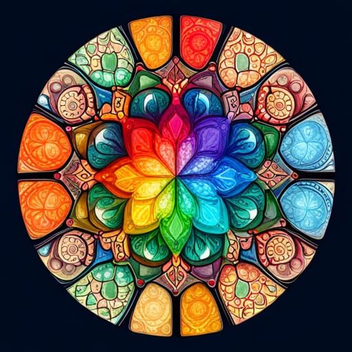 Detailed Rainbow Mandala in Abstract Art