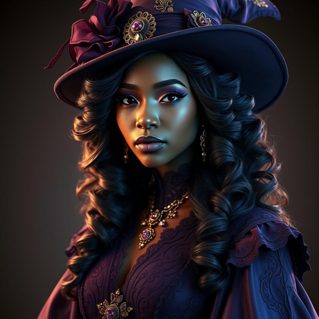 Elegant African American Witch in Victorian Style