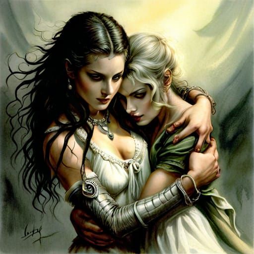 Hyper Realistic Werewolf Embracing Beautiful Woman in Hyper...