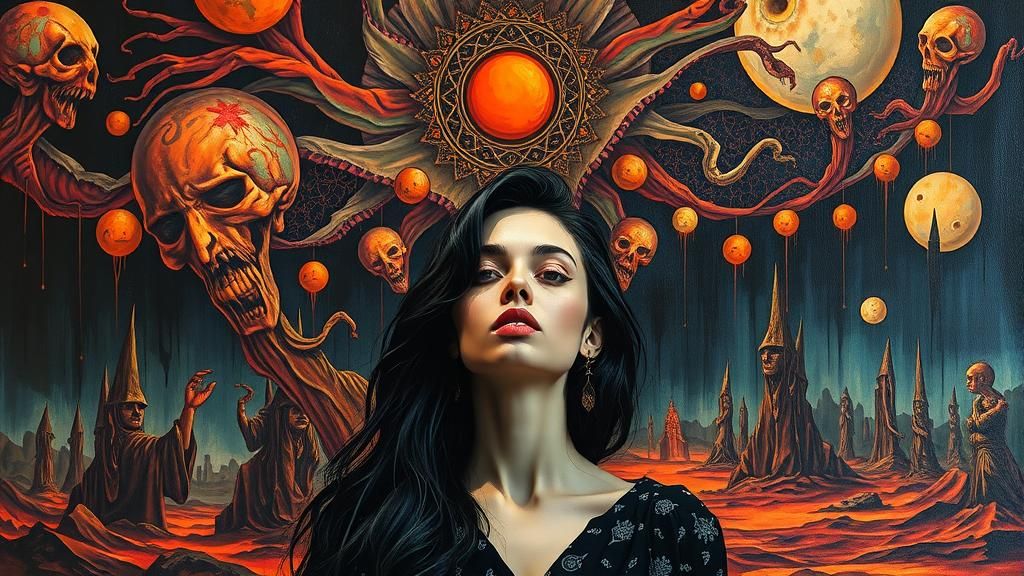 Surreal Woman in Abstract Dystopian Landscape