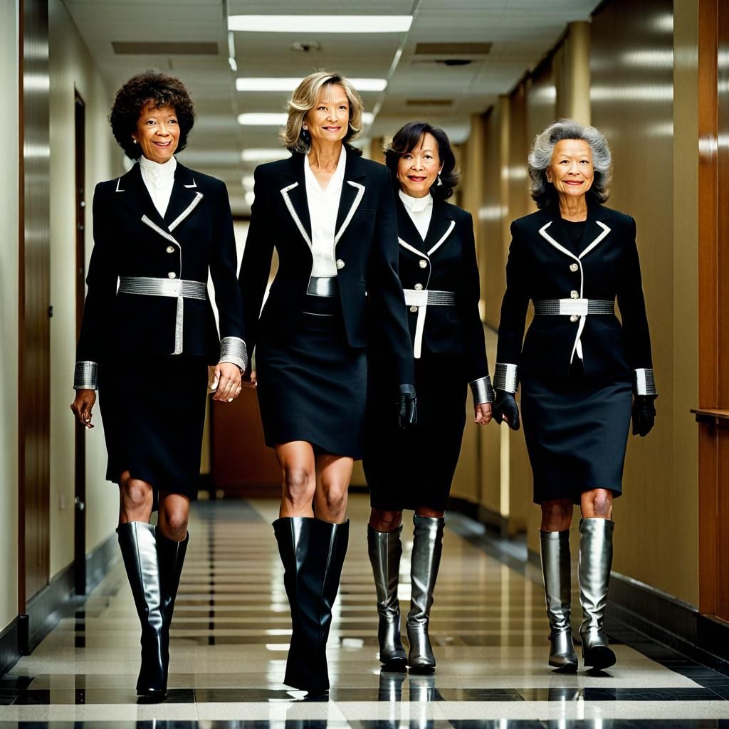 Women in Black Suits with Silver Trim