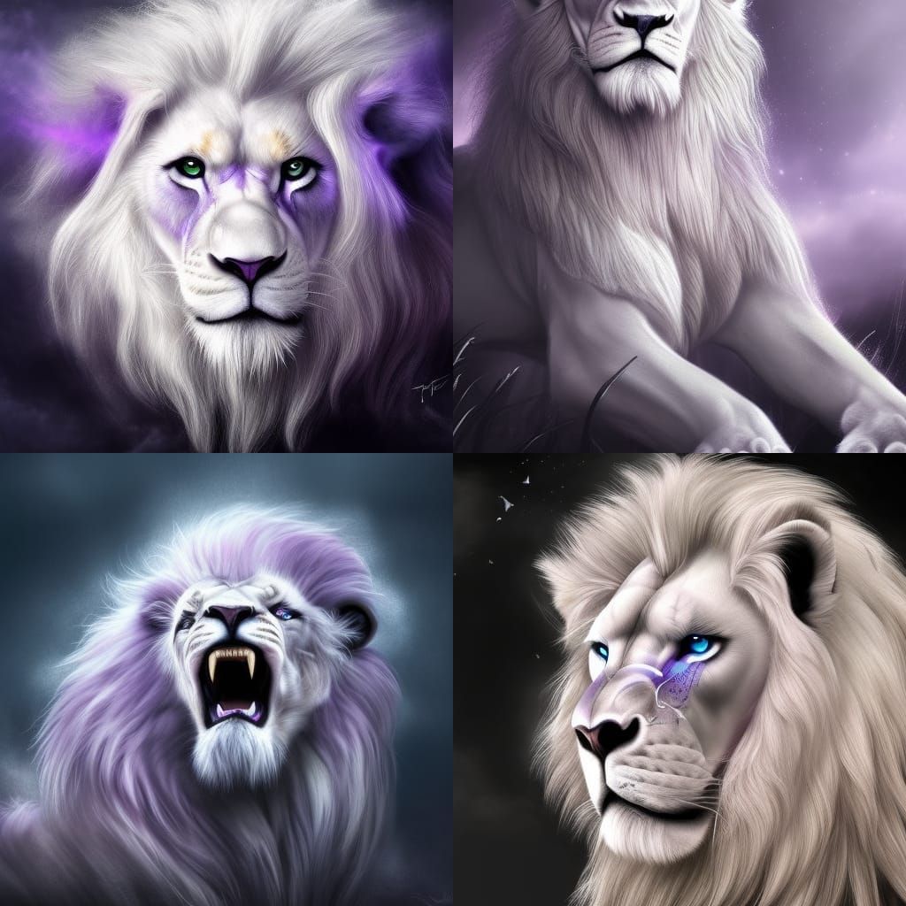 Magnificent Purple Lion in Dark Fantasy Art