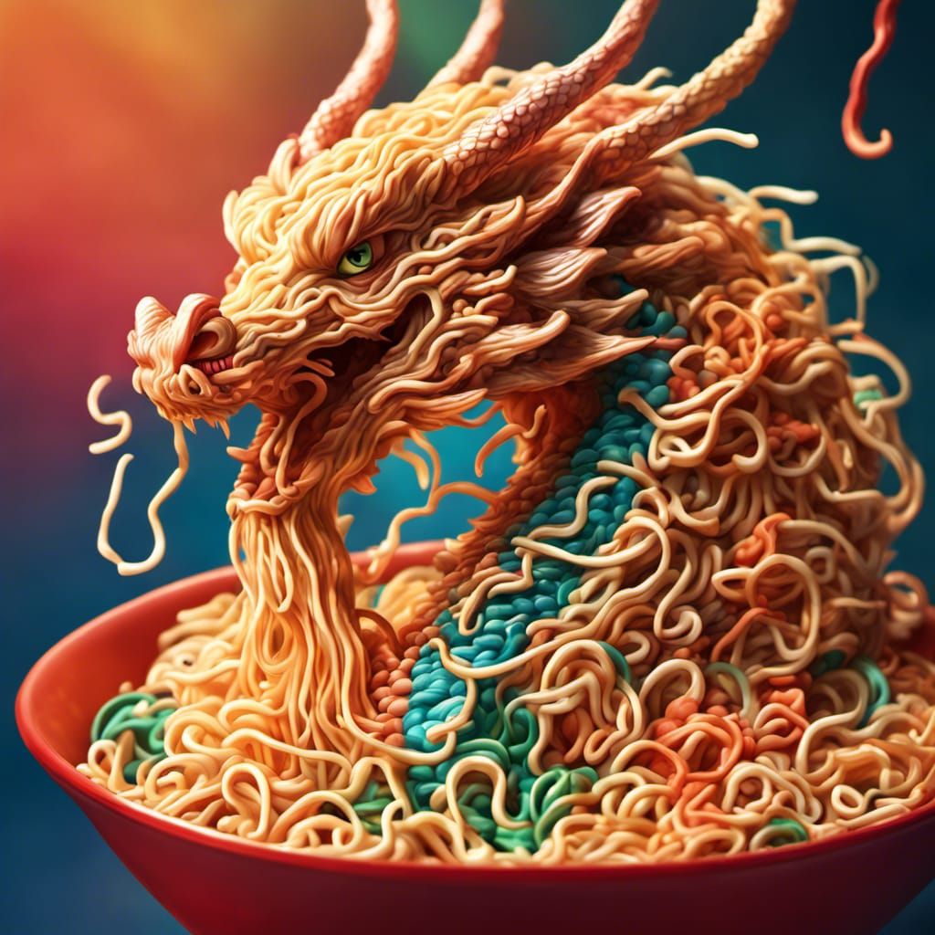 Hyperrealistic Ramen Noodle Dragon Concept Art