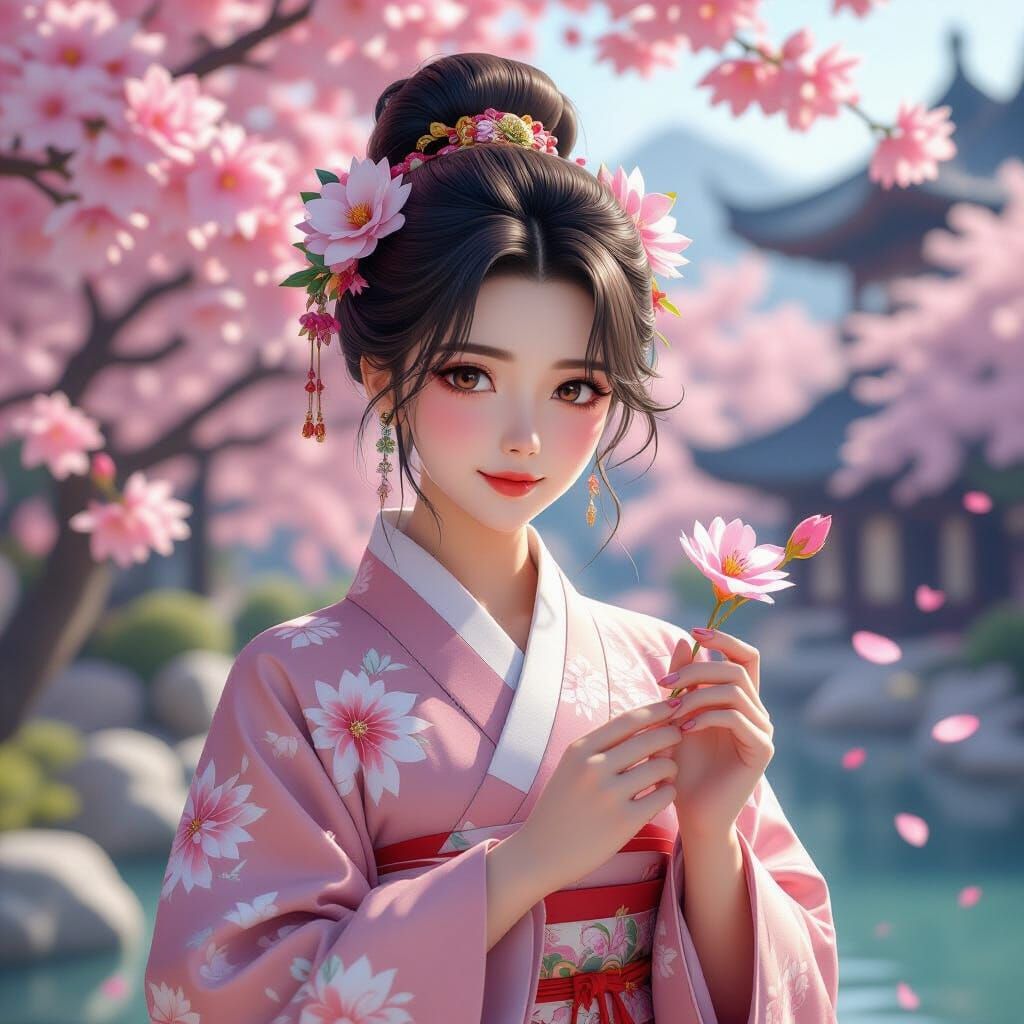 Photorealistic Korean Flowers Digital Painting