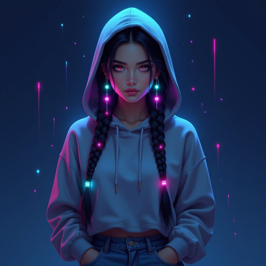Cyberpunk Girl with Fiber Optic Braids