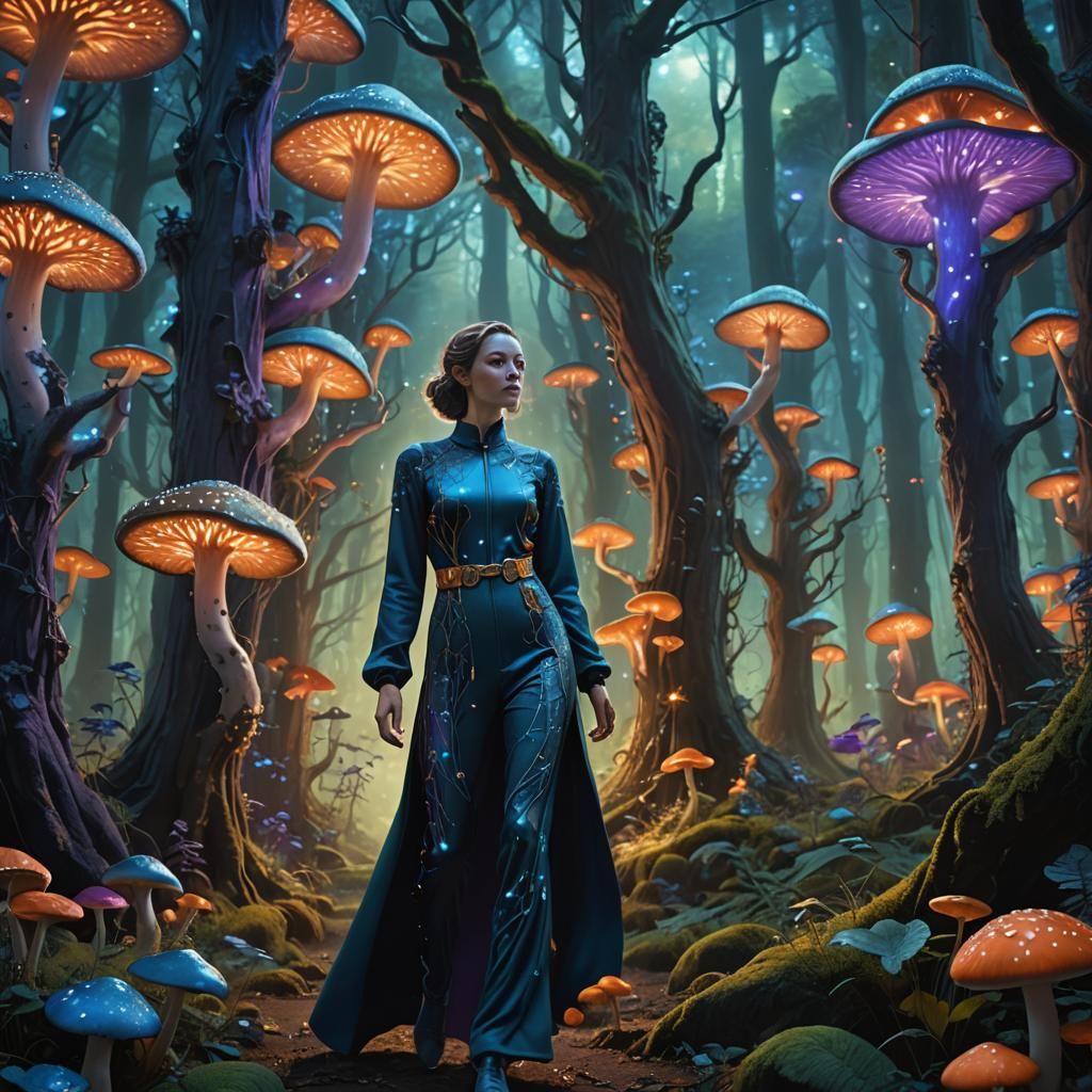 Woman in Mystical Forest: Fantasy Sci-Fi Concept Art