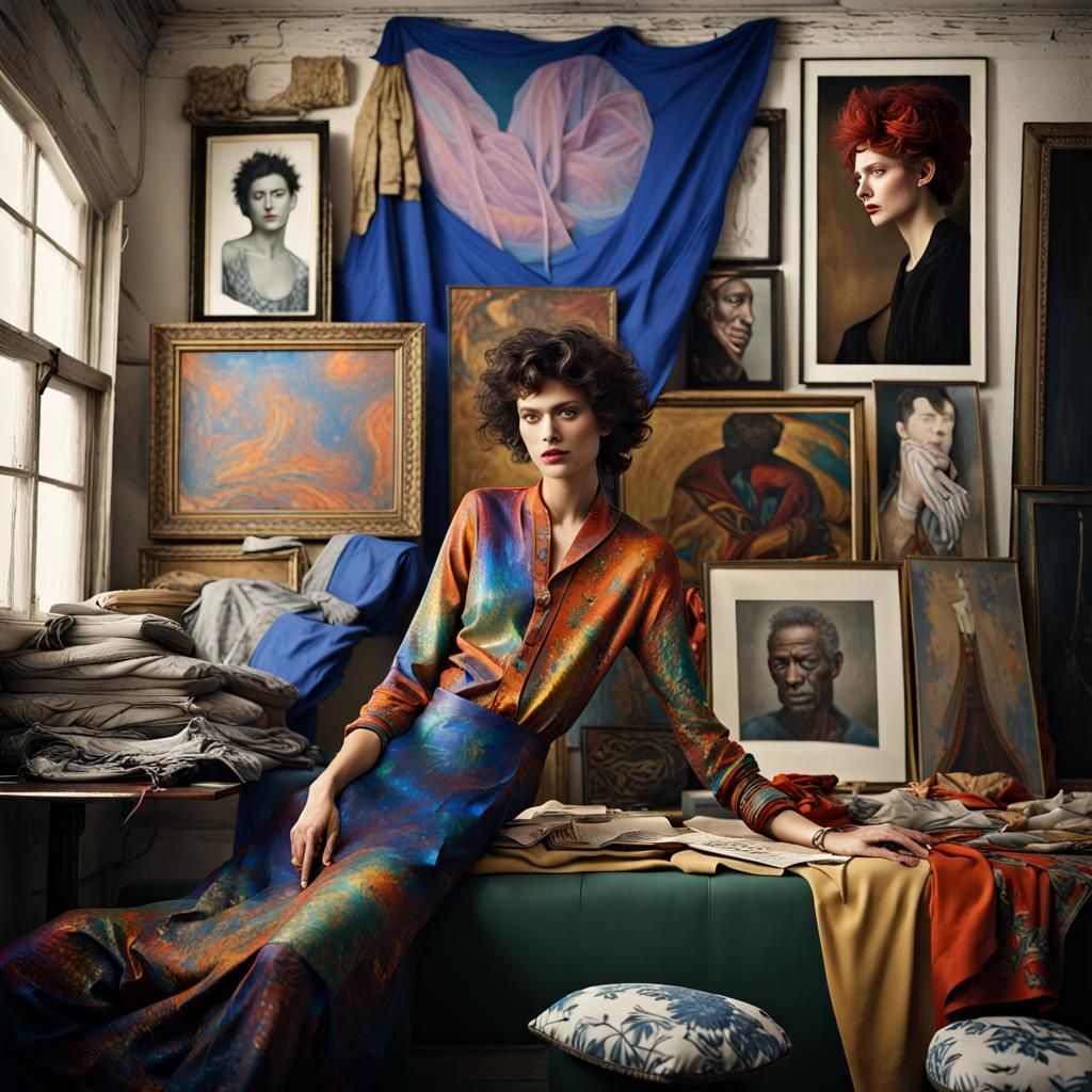 Technicolor Fabric Portrait in Magical Realism Style