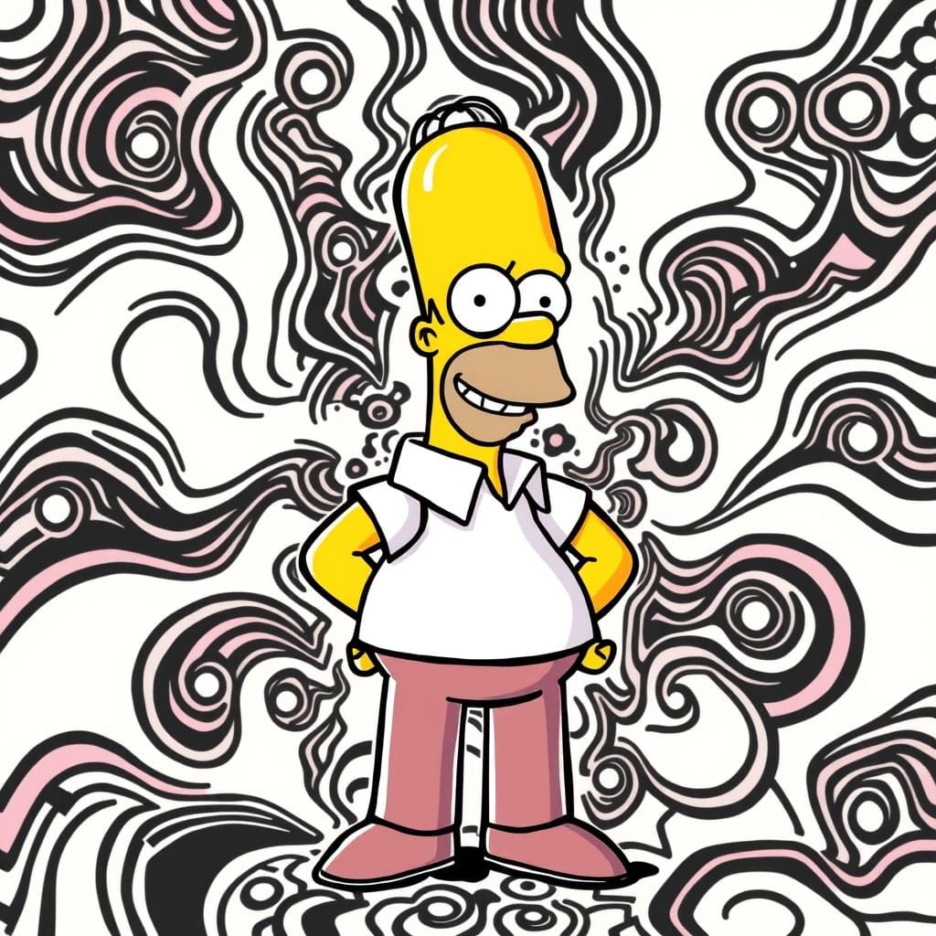 Vibrant Homer Simpson in Dynamic Keith Haring Style