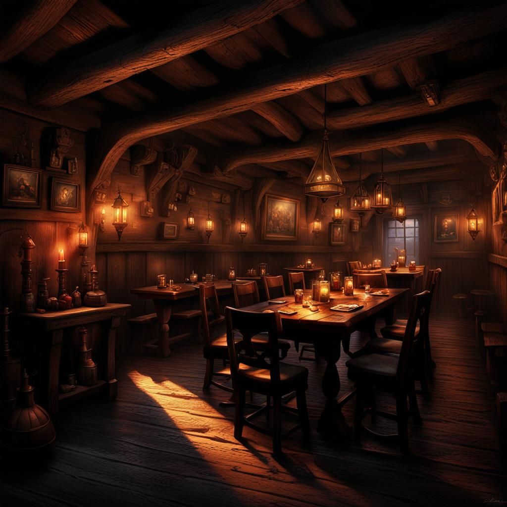 Ethereal Port Tavern Ambiance in Dark Fantasy Style