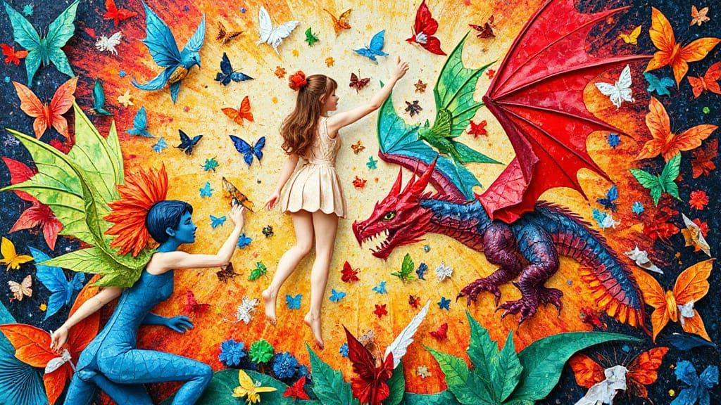 Fairies vs Dragons Kirigami Collage Battle